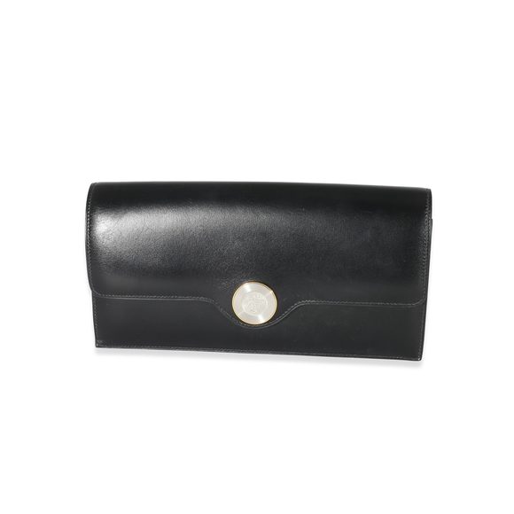 Hermès Vintage Black Box Logo Plate Flap Clutch - Picture 1 of 7